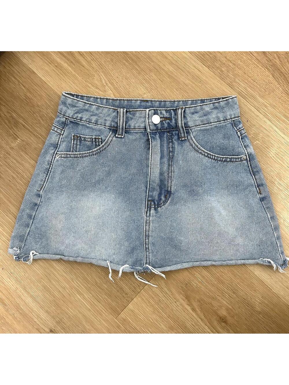 Y2K Denim Micro Mini Skirt Women Low Rise Light Wash Mallcore 2000s XS
